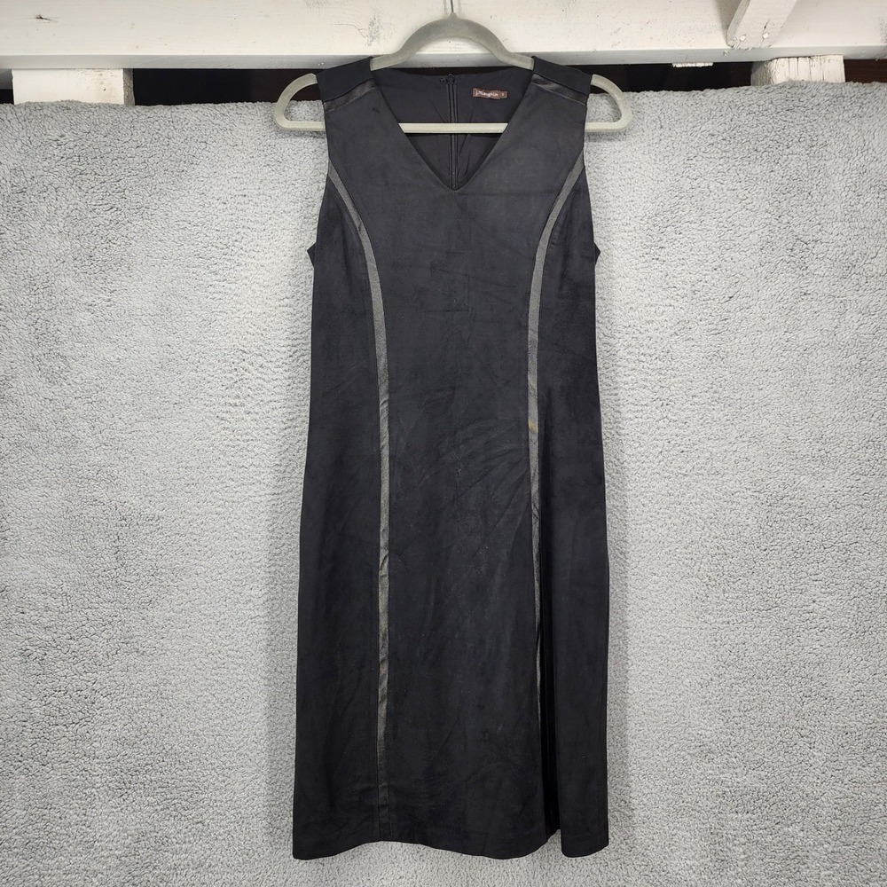 J.McLaughlin Womens Black Faux Suede Vegan Leather Trim V-Neck Dress Size Small